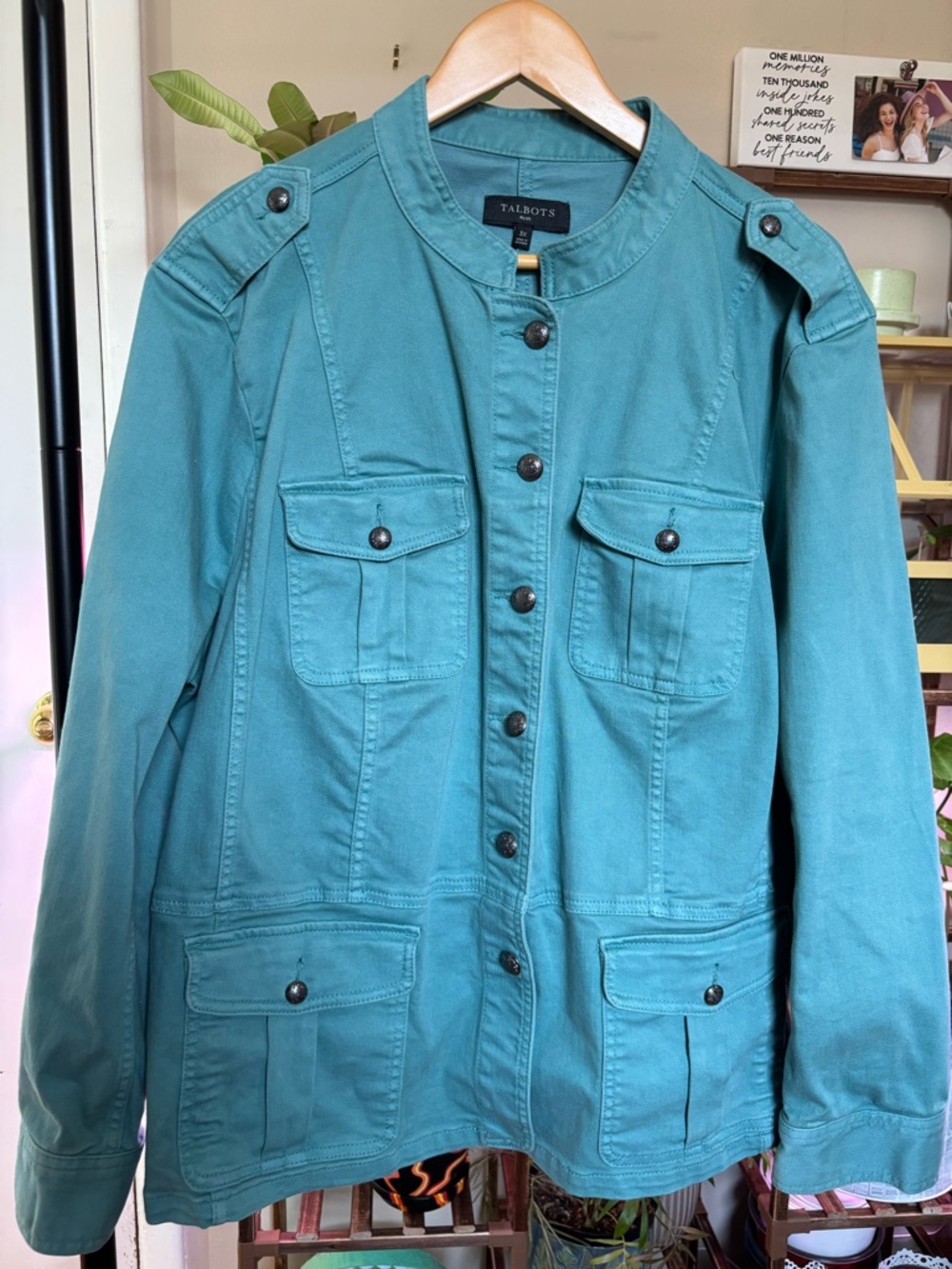 Talbots Teal Utility Jacket with Button Flap Pockets